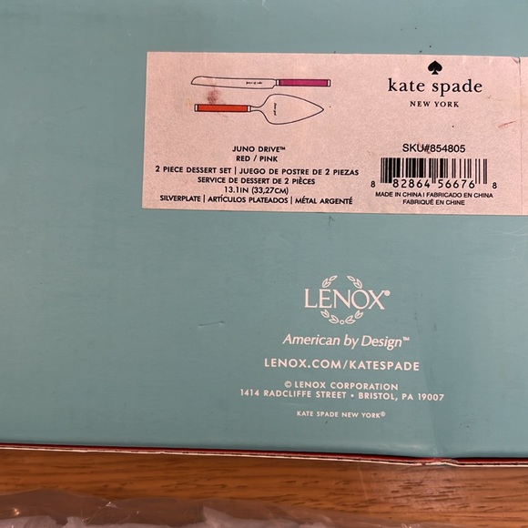 Kate Spade Lenox Juno Drive- 2 piece dessert set pink & red NIB - Picture 6 of 10
